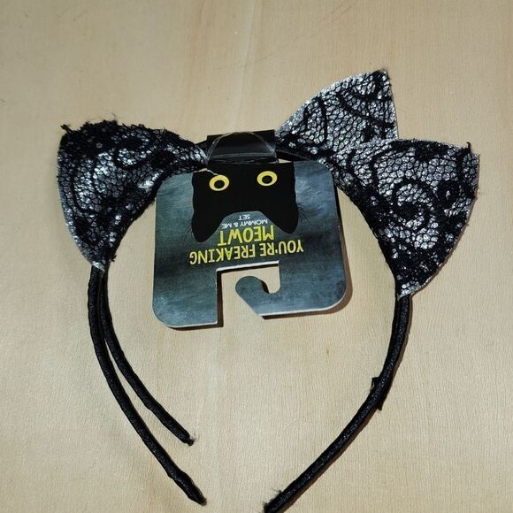 1 Set of Black & Silver Mommy & Me Cat Ear Headband, Lace & Glitter NWOT & NWT - Picture 1 of 1